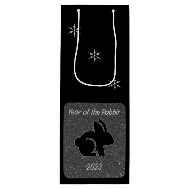 Year of the Rabbit Black Glitter Design Wine Gift Bag (Front)