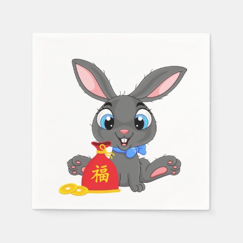 Year of the Rabbit Cartoon Red Sack Napkins