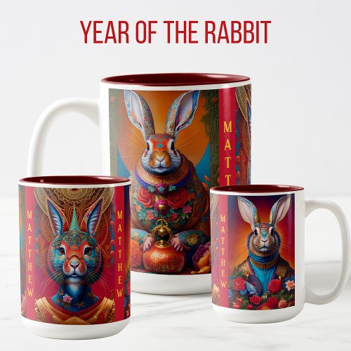 Year of The RABBIT Chinese Astrology Sign Birthday Two_Tone Coffee Mug