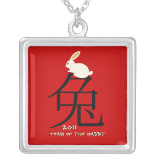 Year of the rabbit Chinese New Year silver pendant
