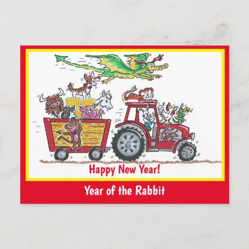 Year of the Rabbit Chinese New Year Tractor Postcard