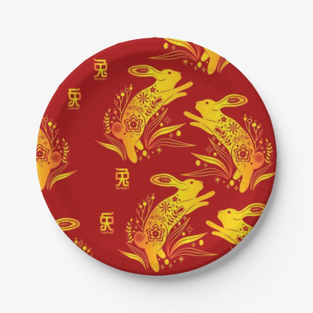 Year of the Rabbit Chinese New Year Zodiac  Paper Plates (Front)