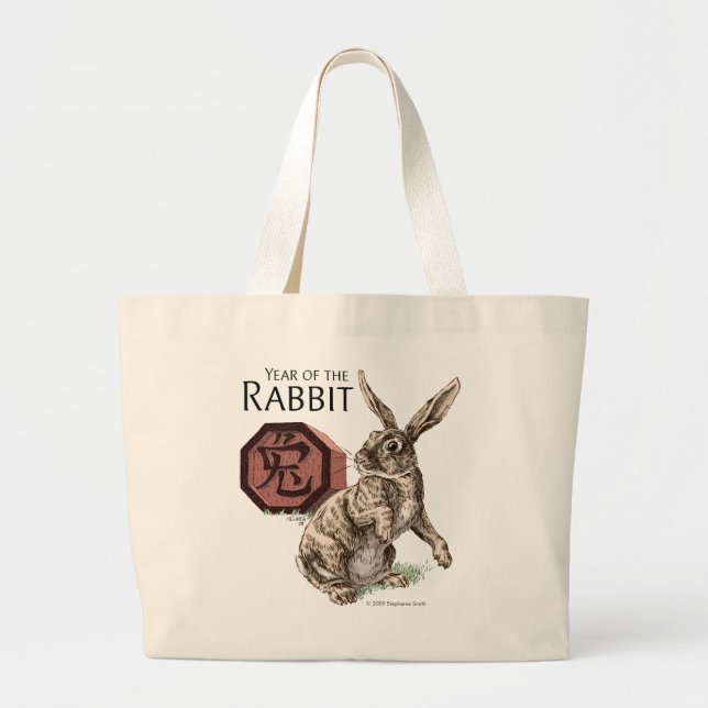 Year of the Rabbit Chinese Zodiac Art Large Tote Bag (Front)