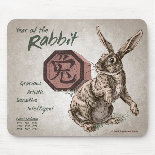 Year of the Rabbit Chinese Zodiac Art Mouse Pad