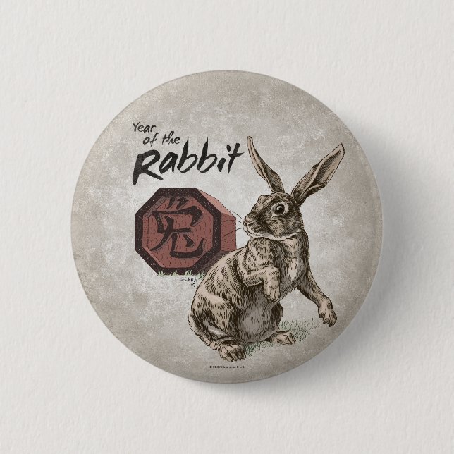 Year of the Rabbit Chinese Zodiac Art Pinback Button (Front)