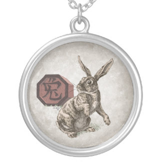 Year of the Rabbit Chinese Zodiac Art Silver Plated Necklace