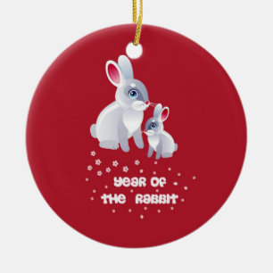 Year of the Rabbit . Cute Bunnies Ceramic Ornament