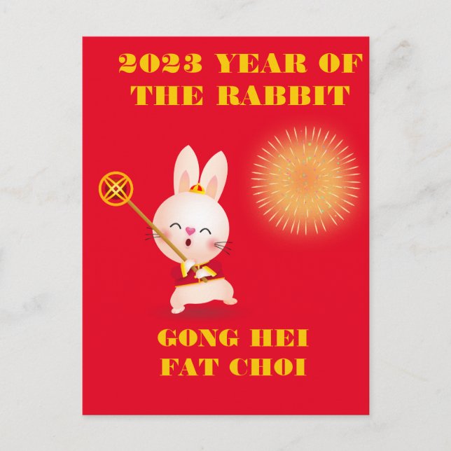 YEAR OF THE RABBIT HAPPY NEW YEAR CANTONESE  POSTCARD (Front)