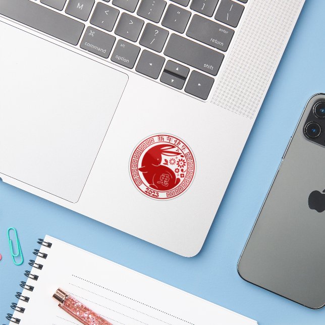 Year of the Rabbit Lunar New Year 2023 Traditional Sticker (Laptop w/ iPhone)