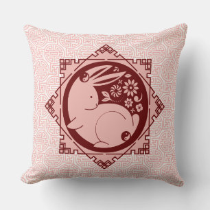Year of the Rabbit Mantras Chinese New Year Pink Throw Pillow