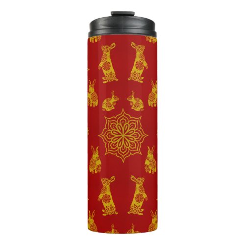 Year of the Rabbit Red and Gold Mandala Pattern Thermal Tumbler