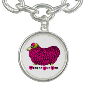 Year of the Ram or Sheep Pink Charm Bracelet