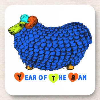 Year Of The Ram Sheep Or Goat Blue Cork Coaster by 2015_year_of_ram at Zazzle