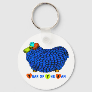 Year of the Ram Sheep or Goat Blue Keychain