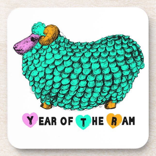 Year of the Ram Sheep or Goat Green Cork Coaster (Front)
