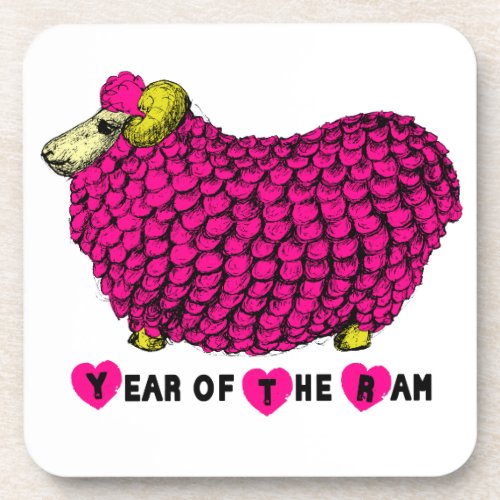 Year of the Ram Sheep or Goat Pink Cork Coaster