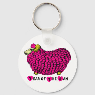 Year of the Ram Sheep or Goat Pink Keychain
