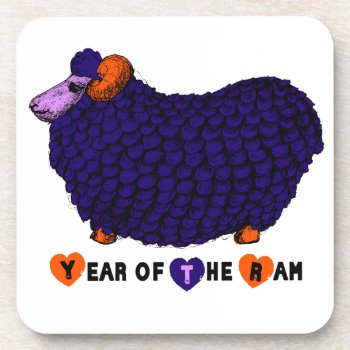 Year Of The Ram Sheep Or Goat Purple  Cork Coaster by 2015_year_of_ram at Zazzle