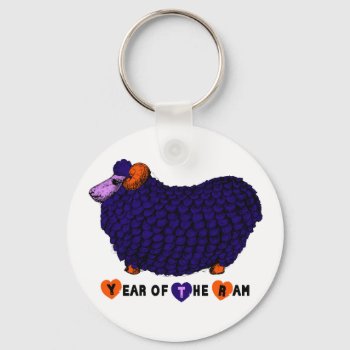 Year Of The Ram Sheep Or Goat Purple Keychain by 2015_year_of_ram at Zazzle