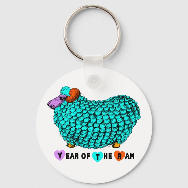 Year of the Ram Sheep or Goat Turquoise Keychain (Front)