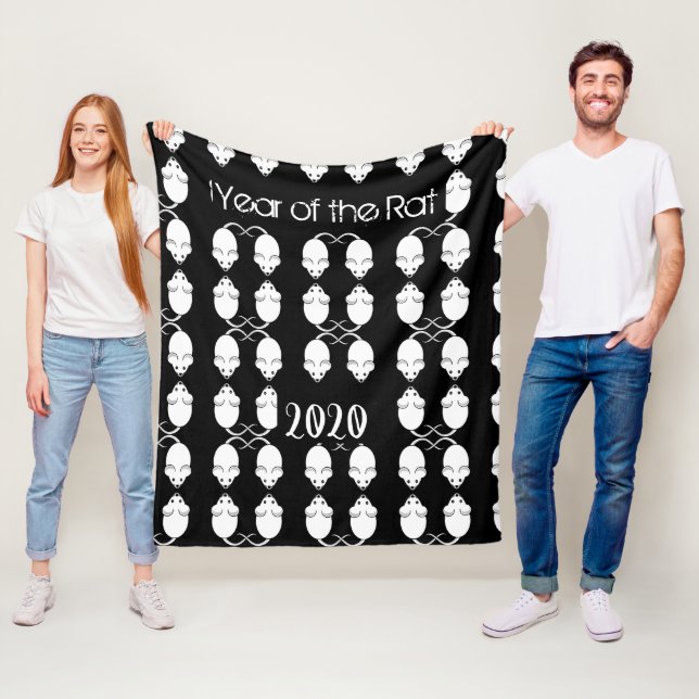 Year of the Rat 2020 Mice Pattern with Text Fleece Blanket (In Situ)