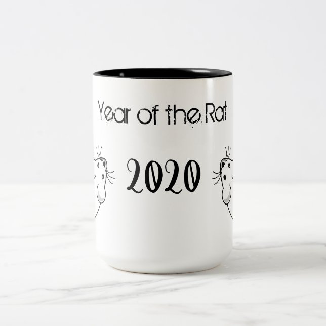 Year of the Rat 2020 Mouse with Text Two-Tone Coffee Mug (Center)