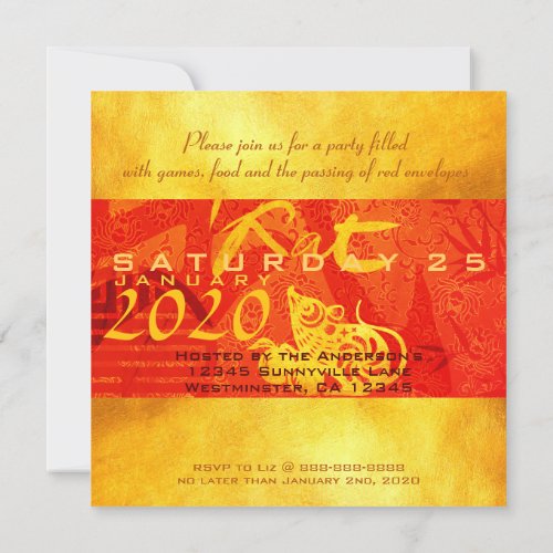 Year of the Rat 2020 with Chinese Wishes Square C Invitation