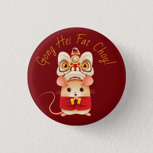 Year of the Rat Chinese Lion Dancer Button