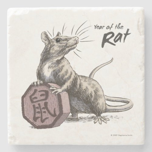 Year of the Rat Chinese Zodiac Animal Art Stone Coaster