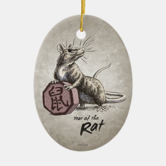 Year of the Rat Chinese Zodiac Art Ceramic Ornament (Front)