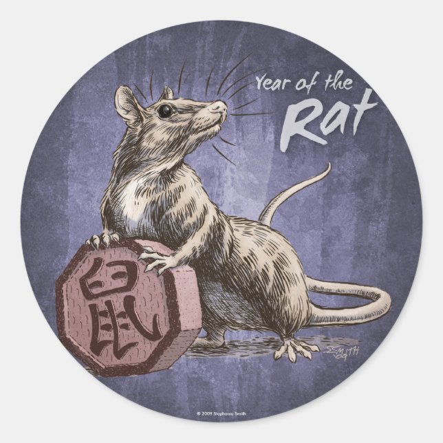 Year of the Rat Chinese Zodiac Art Classic Round Sticker (Front)