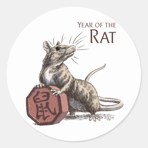 Year of the Rat Chinese Zodiac Art Classic Round Sticker