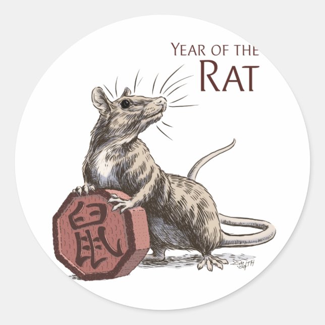 Year of the Rat Chinese Zodiac Art Classic Round Sticker (Front)