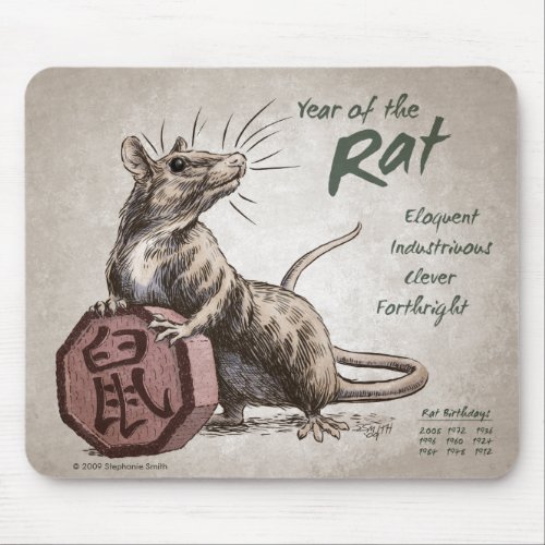 Year of the Rat Chinese Zodiac Art Mouse Pad