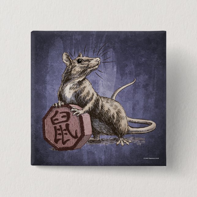 Year of the Rat Chinese Zodiac Art Pinback Button (Front)
