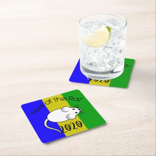 Year of the Rat Mouse and Lucky Colors Square Paper Coaster