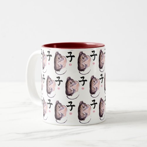Year of the Rat sumie ink watercolor painting Two_Tone Coffee Mug