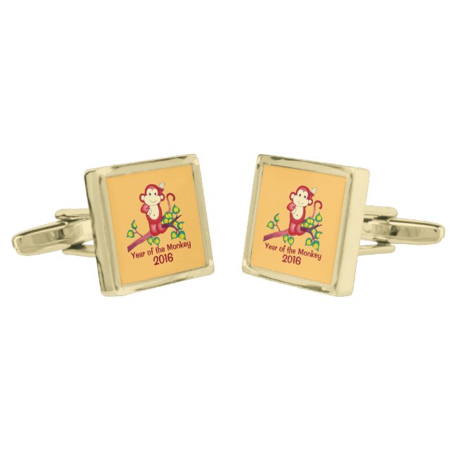 Year of the Red Monkey Cufflinks (Angled)