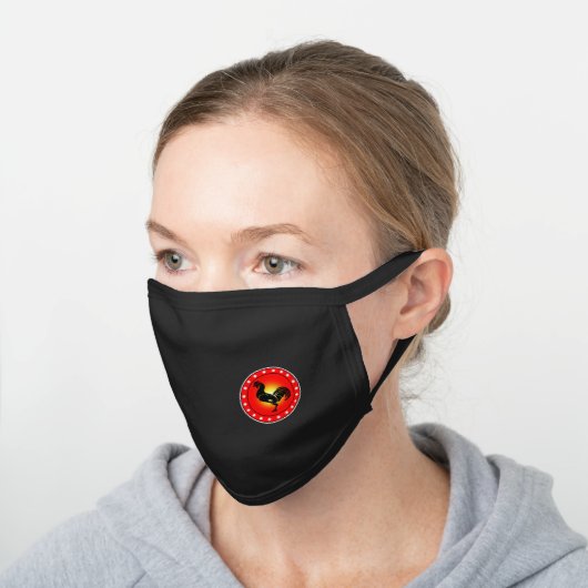Year of the Rooster Black Cotton Face Mask (Angled)
