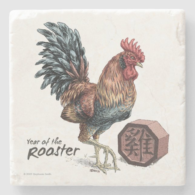 Year of the Rooster Chinese Zodiac Animal Art Stone Coaster (Front)