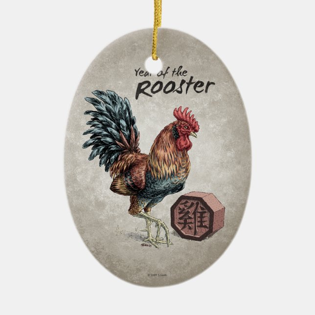 Year of the Rooster Chinese Zodiac Art Ceramic Ornament (Front)