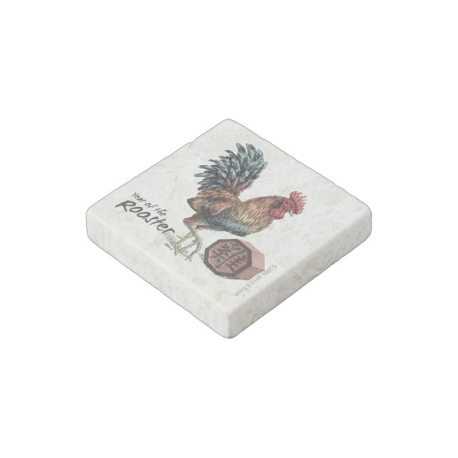 Year of the Rooster Chinese Zodiac Art Stone Magnet (Angled)