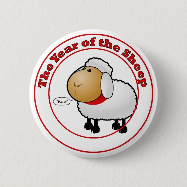 Year of the Sheep Cartoon Pinback Button (Front)
