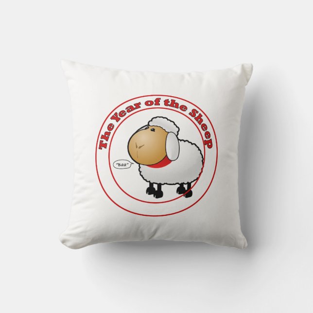 Year of the Sheep Cartoon Throw Pillow (Front)