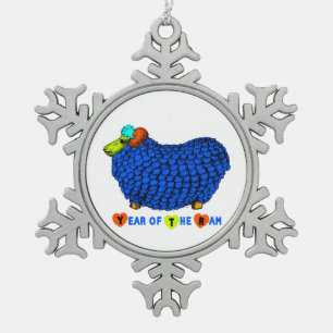 Year of the Sheep Funny Ram in Blue Ornament