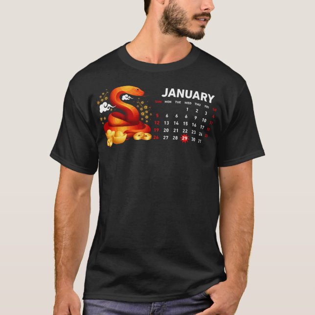 Year Of The Snake 2025 Calendar Happy Chinese New  T-Shirt (Front)
