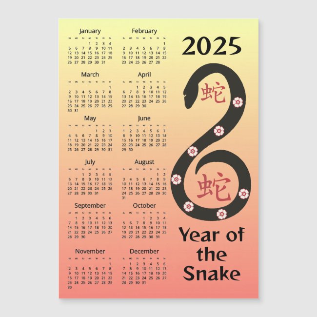 Year of the Snake 2025 Calendar Magnetic Card