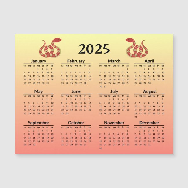 Year of the Snake 2025 Calendar Magnetic Card