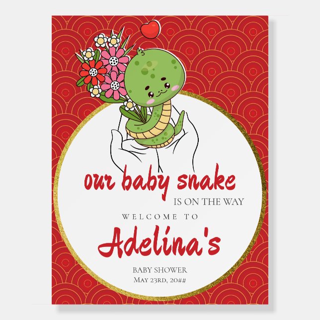 Year Of The Snake Baby Shower Red Welcome Sign (Front)