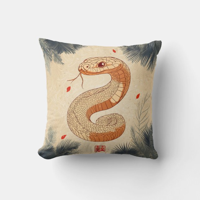 Year of The Snake Majestic Cobra Double Happiness Throw Pillow (Front)
